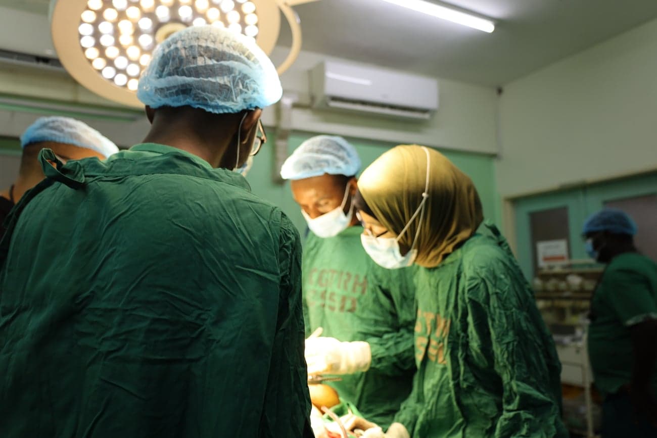 Local surgical team, including a female surgeon, at Coast General Hospital